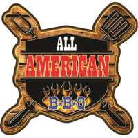 All American BBQ (Barbecue) Smoked Ribs & Mesquite Fire Pit Logo